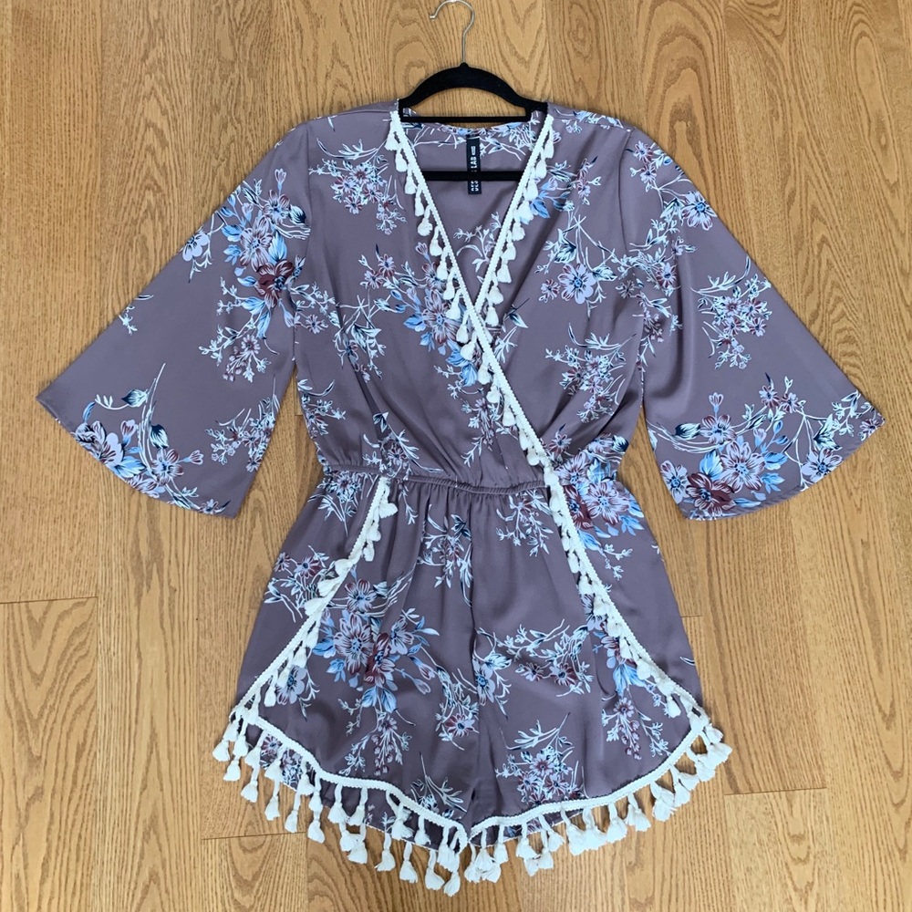 Floral Tassel Trim Mauve Romper
